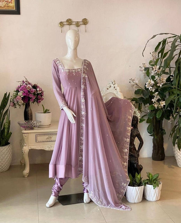 Glimmering Sequence Work Lavender Color Anarkali Gown