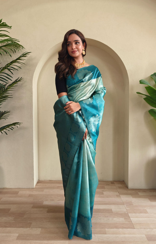 Teal Green Color Traditional Silk Rich Pallu Saree