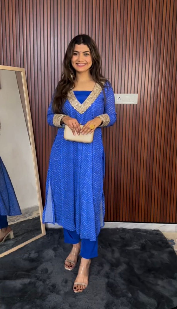 Blue Color Georgette Printed Innovative Suit Set