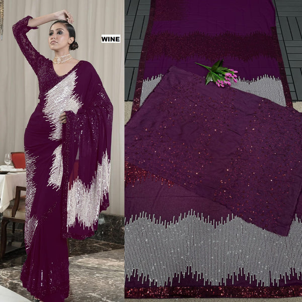 Adorable Georgette Wine Color Saree