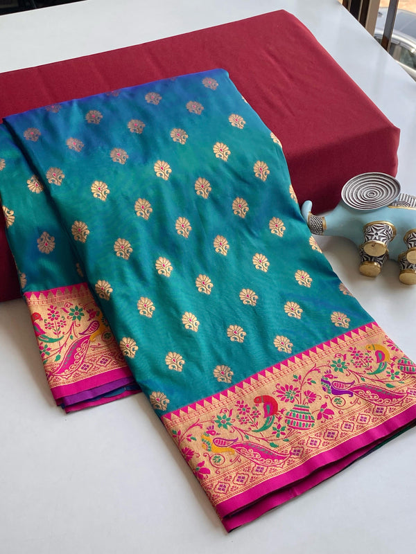 Occasion Wear Meenakari Butti Rama Color Paithani Silk Saree