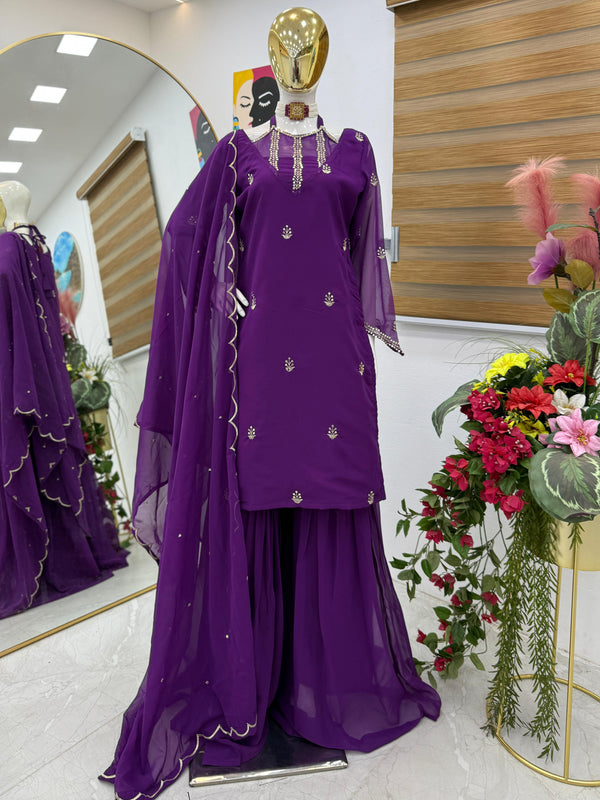 Georgette Purple Color Stylish Palazzo Suit