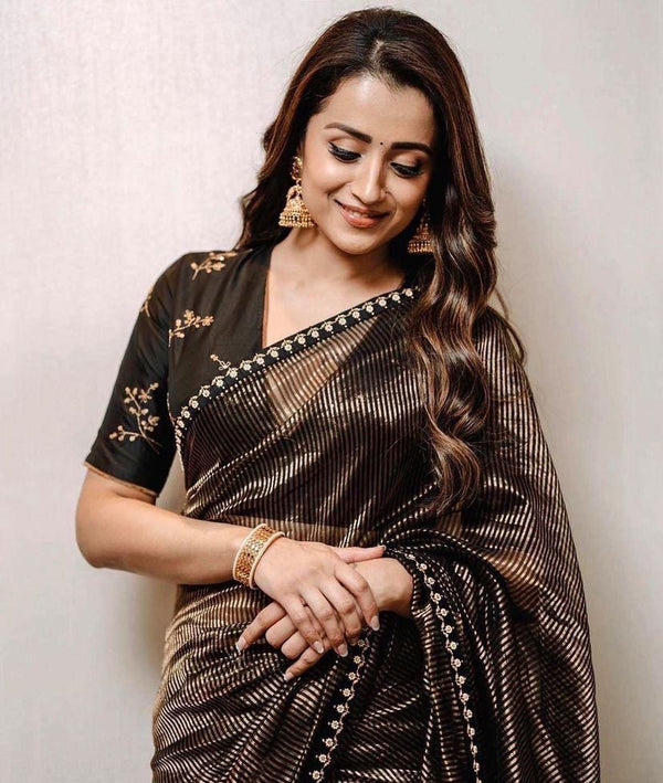 Black Color Bollywood Style Gold Zari Saree