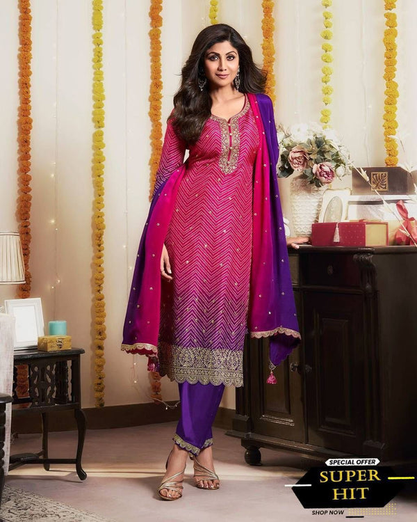 Shilpa Shetty Bollywood Pink With Purple Color Salwar Suit