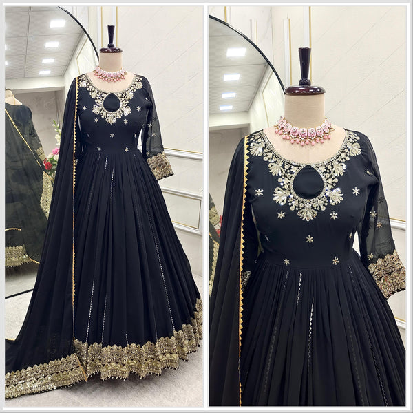 Graceful Black Sequence Work Georgette Gown