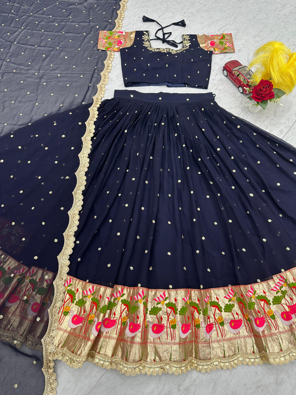 Occasion Wear Sequence Work Navy Blue Color Lehenga Choli