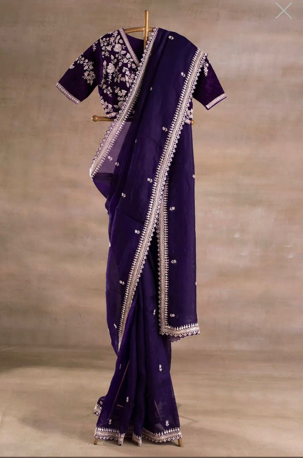 Festive Wear Purple Color Embroidery Work Saree