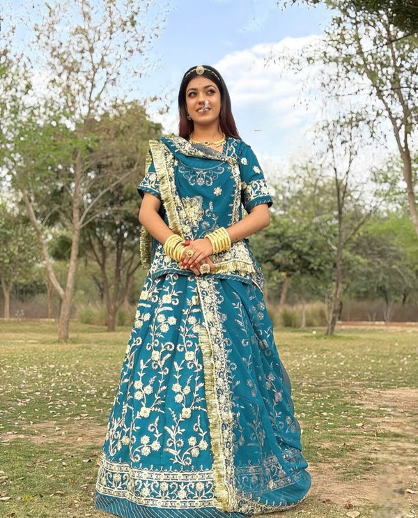 Blue Color Heavy Work Rajputi Poshak