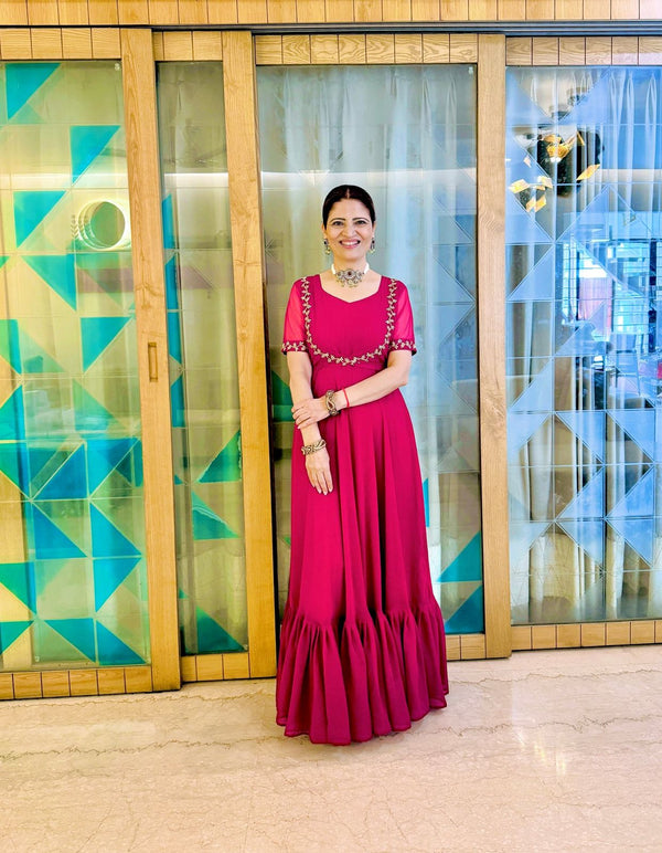 Designer Georgette Red Color Gown With Koti