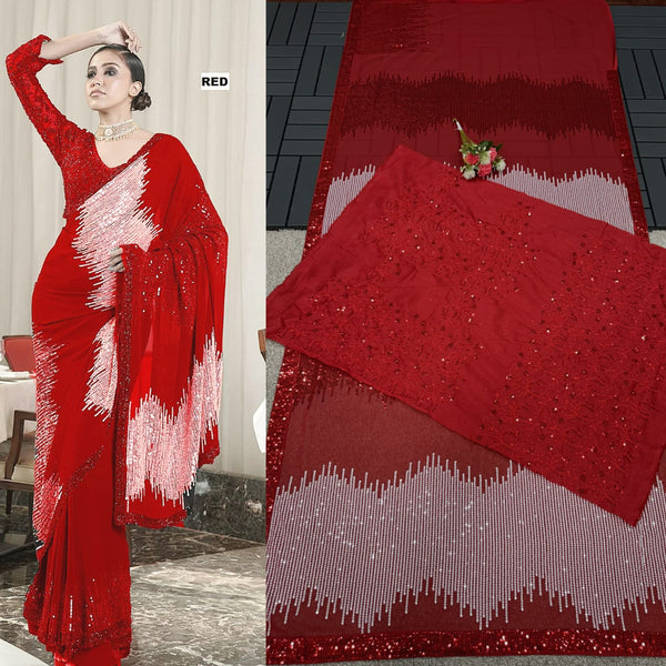 Adorable Georgette Red Color Saree