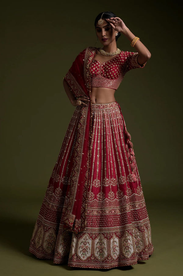 Bridal Wear Rangoon Silk Red Color Lehenga Choli