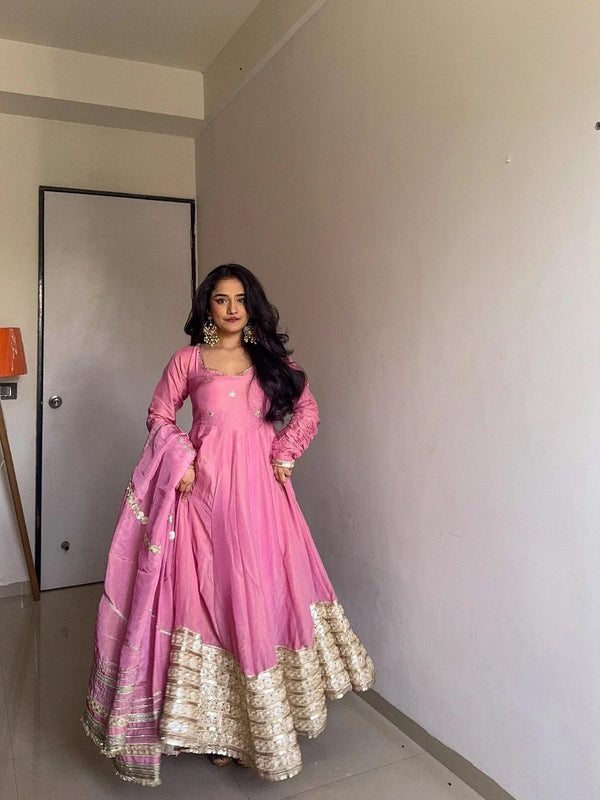 Attractive Sequence Work Pink Color Anarkali Gown