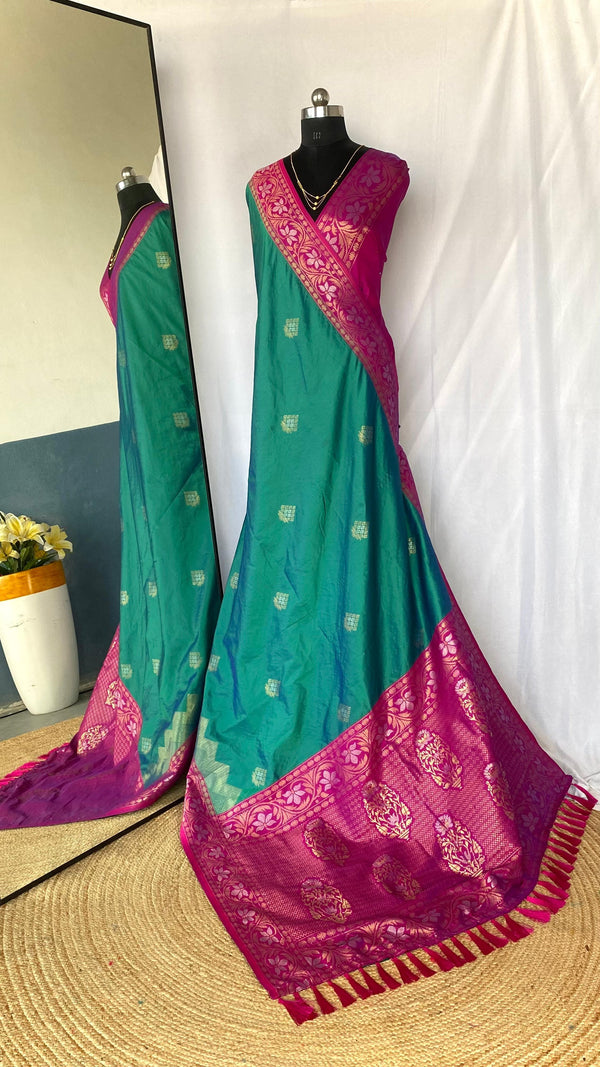 Shining Tone Silk Teal Blue Color Saree