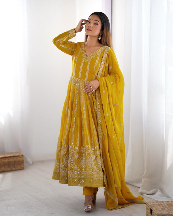 Wonderful Sequence Work Yellow Color Gown