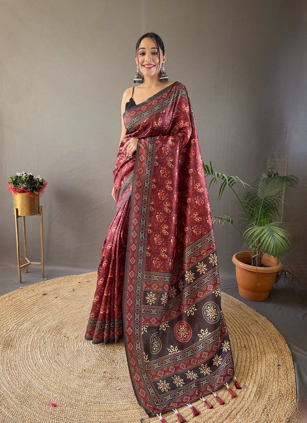 Opulent Red Color Digital Print Saree