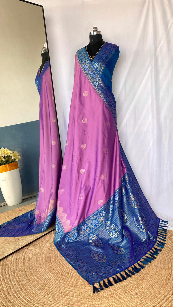 Shining Tone Silk Lavender Color Saree