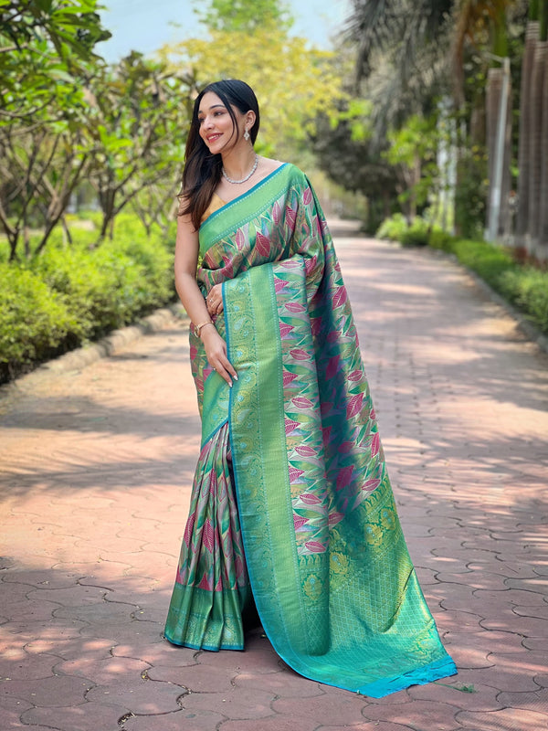 Wedding Wear Green Beautiful Border Design Saree