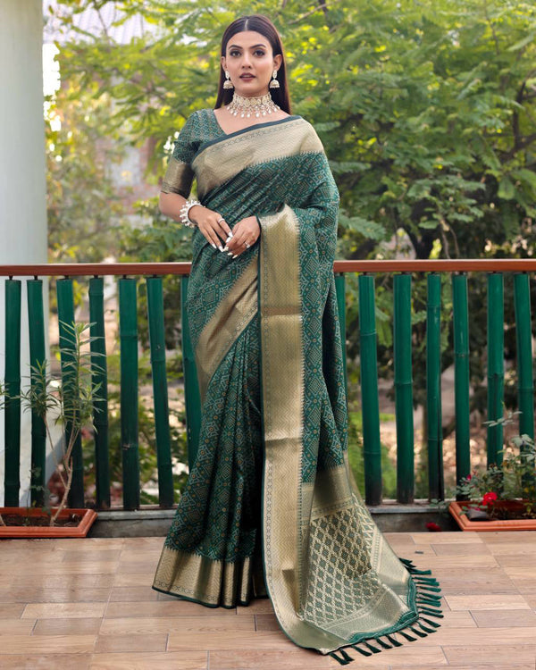 Green Color Bandini Patola Design Saree