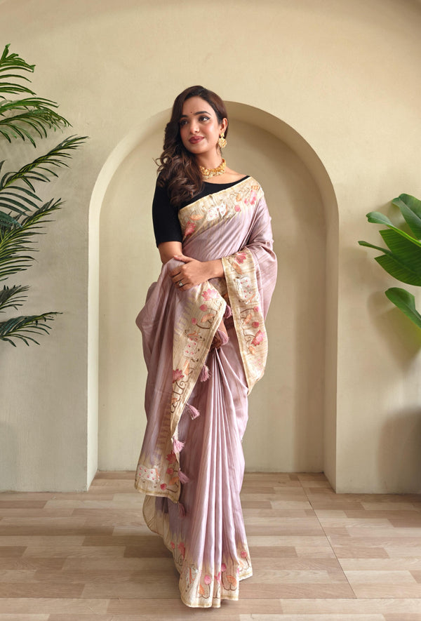 Lavender Color Festival Special Tussar Saree