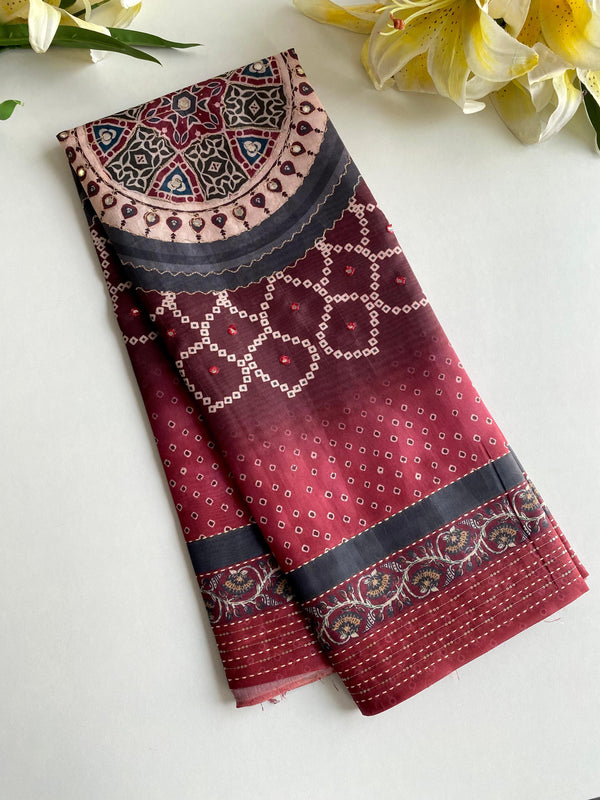 Delightful Bandhani Print With Work Maroon Color Saree