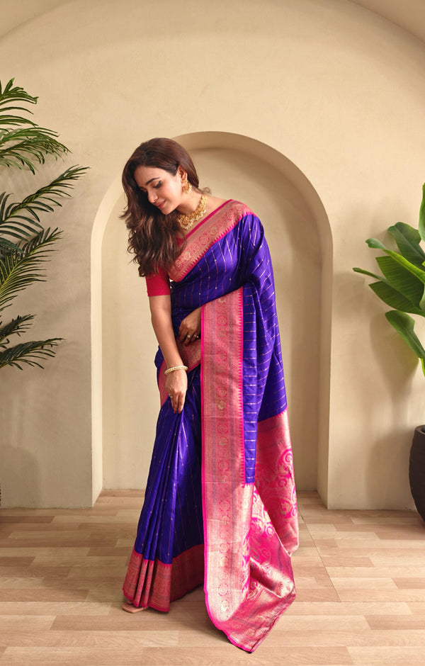Casual Wear Navy Blue Color Paithani Silk Saree