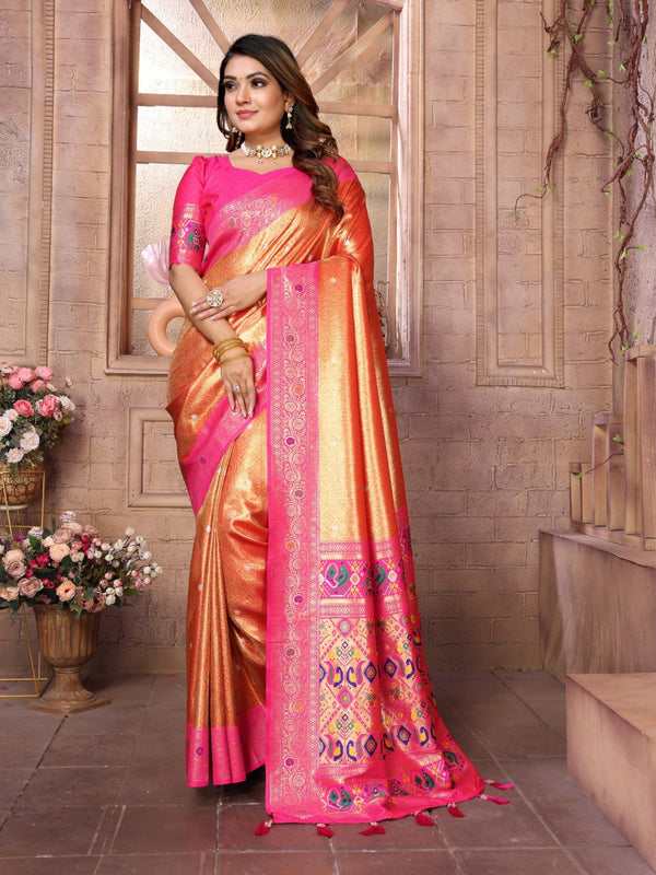 Graceful banarasi tissue silk Orange Colour sarees