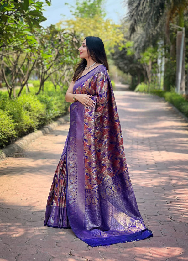 Wedding Wear Purple Beautiful Border Design Saree
