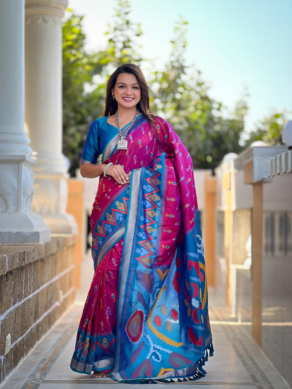 Pink Color Patola Weaving Border Silk Saree