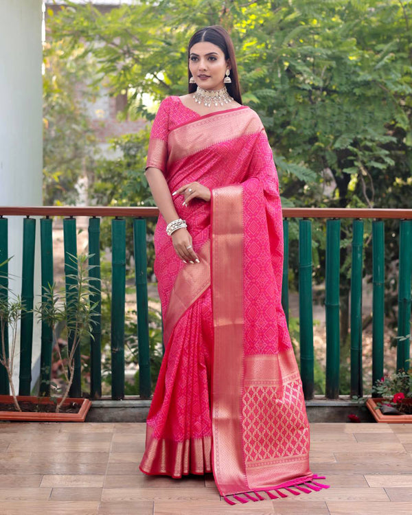 Pink Color Bandini Patola Design Saree