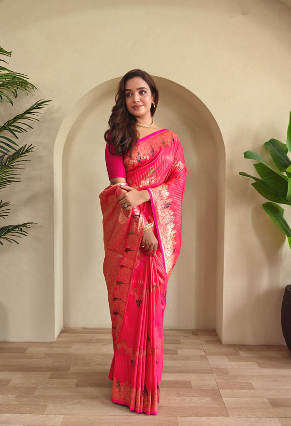 Traditional Wear Peach Color Silk Saree