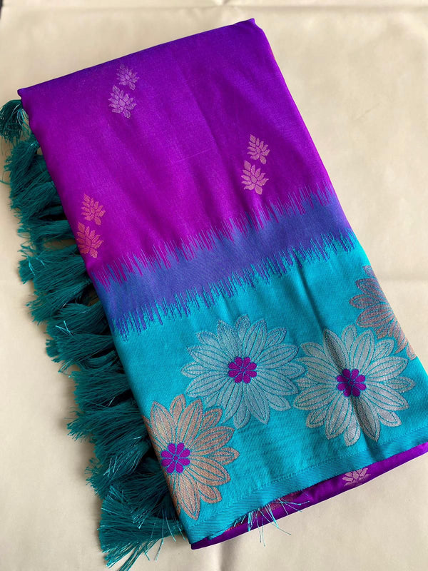 Lovely Floral Zari Weaving Border Purple Color Silk Saree