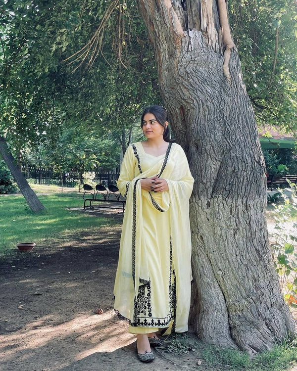 Opulent Yellow Color Thread Embroidery Work Salwar Suit