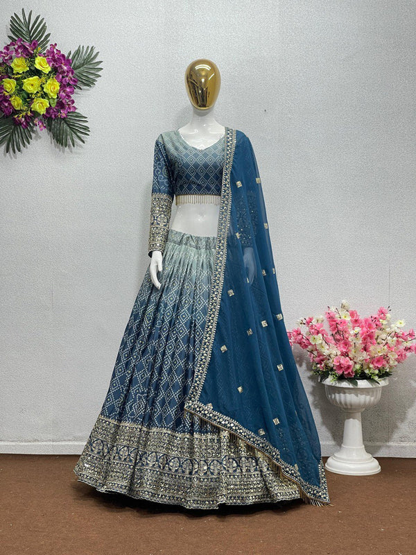 Beautiful  Blue Color Chinon Silk Embroidered Sequence Work Lehenga Choli