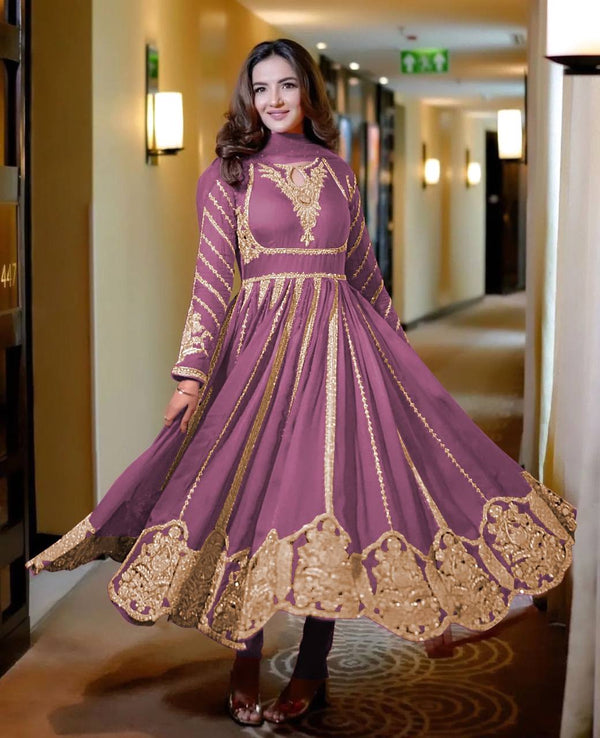 Glorious Dusty Pink Color Faux Georgette Anarkali Gown