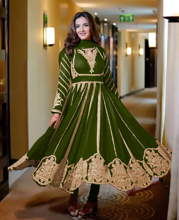 Glorious Green Color Faux Georgette Anarkali Gown