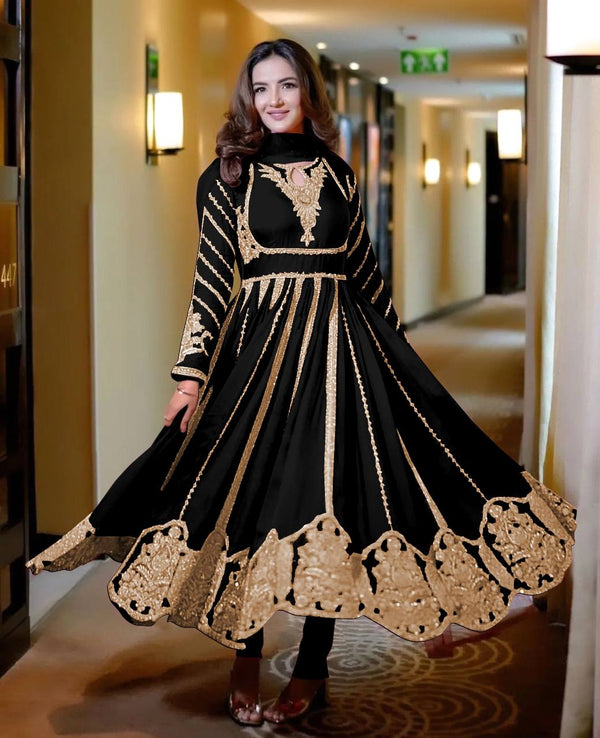 Glorious Black Color Faux Georgette Anarkali Gown