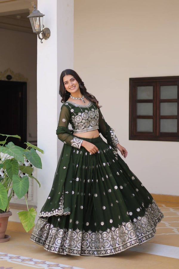 Function Wear Sequence Work Green Color Lehenga Choli