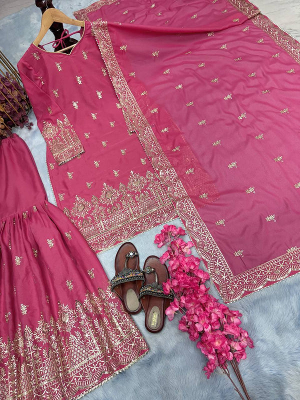 Festive Wear Georgette Pink Color Sharara Suit