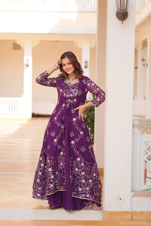 Traditional wear Purple Shrug And Plazzo With Choli