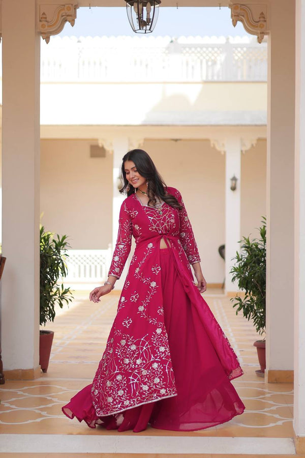 Traditional wear Red Shrug And Plazzo With Choli