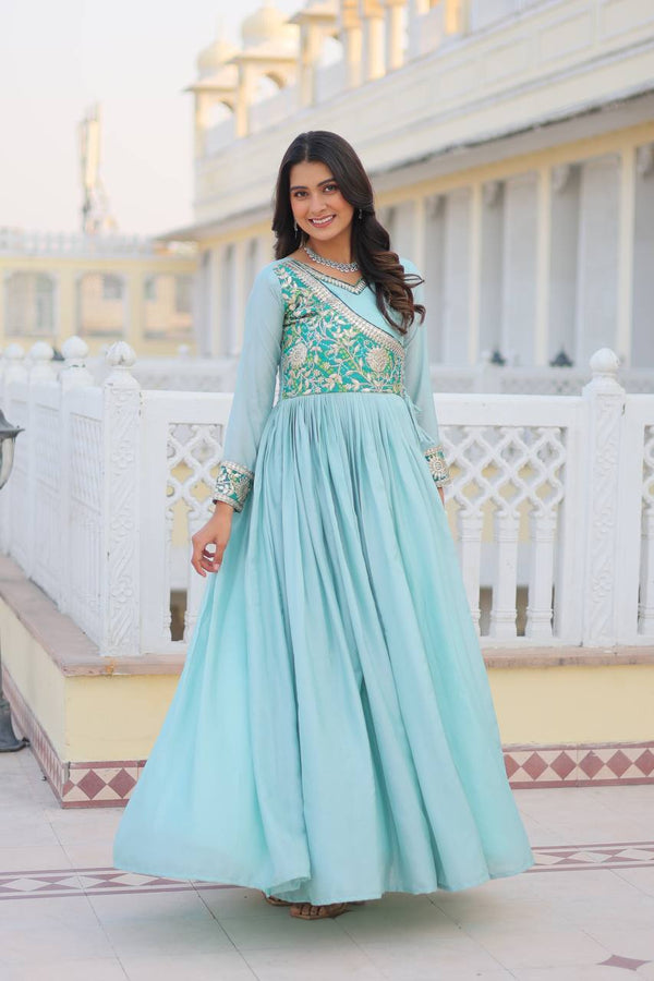 Attractive Sky Blue Color Long Gown