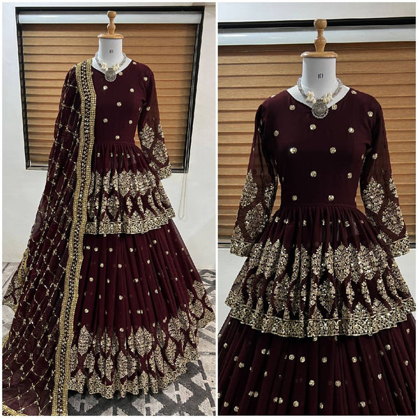 Classic Georgette Sequence Work Maroon Color Top With Lehenga