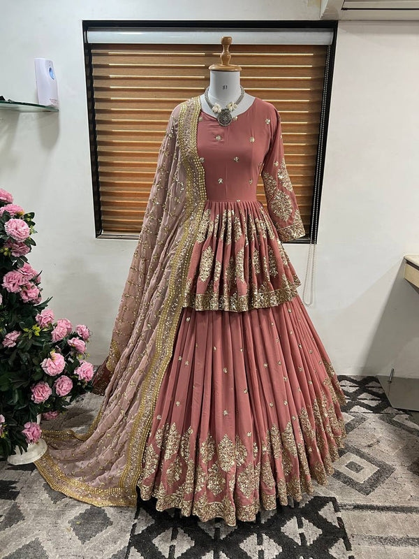Classic Georgette Sequence Work Pink Color Top With Lehenga