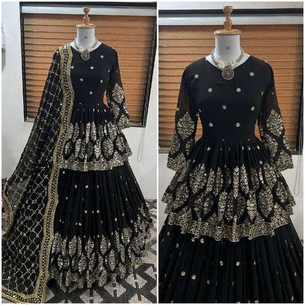 Classic Georgette Sequence Work Black Color Top With Lehenga