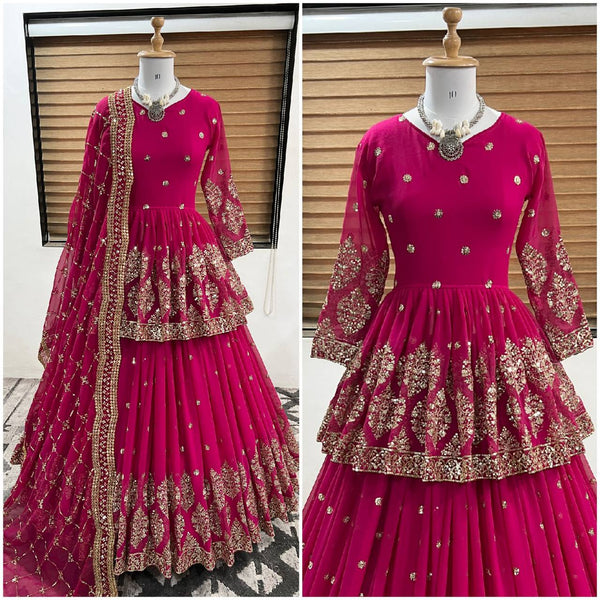 Classic Georgette Sequence Work Pink Color Top With Lehenga