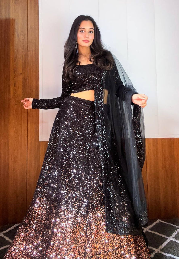 Outstanding Black Color Heavy Sequence Work Lehenga Choli