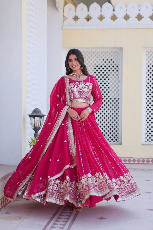 Pattern Wedding & Party Wear Sequence Work Pink Color Lehenga Choli