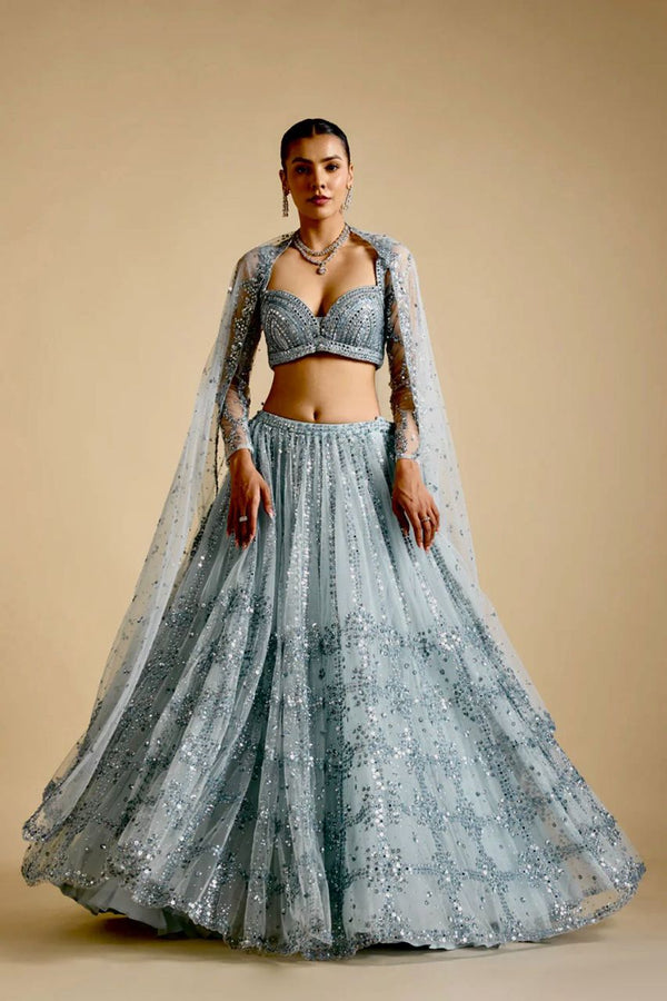 Glimmering Sequins Work Sky Blue Color Designer Lehenga Choli