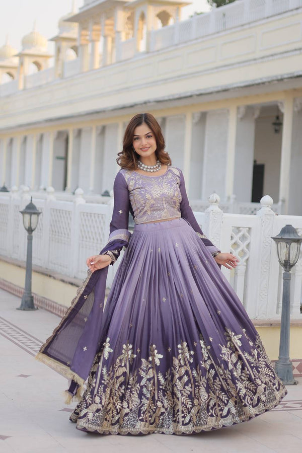 Captivating Embroidery Sequence Work Purple Color Lehenga Choli