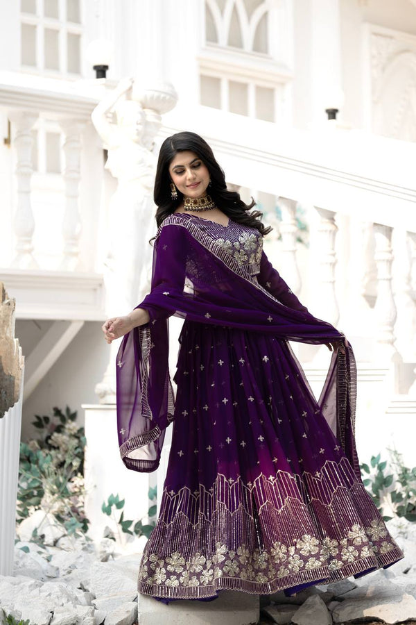 Function Wear Purple Color Georgette Lehenga Choli
